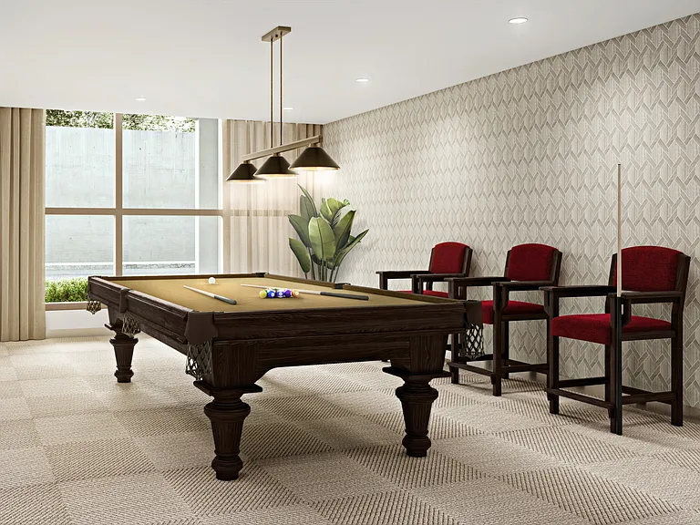 Unwind at Regency Parc's Billiard Roomfeaturing a tournament table and premium equipment.