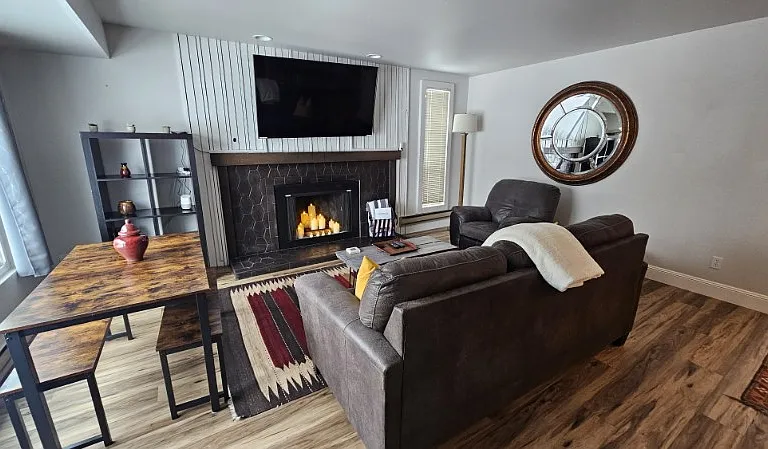 Open Living Room with Big Screen TV