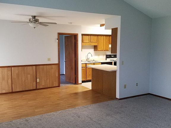 View from living room to eat-in kitchen area