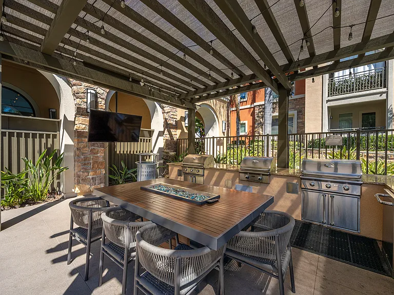 Enjoy watching your favorite show or sporting event while BBQing poolside