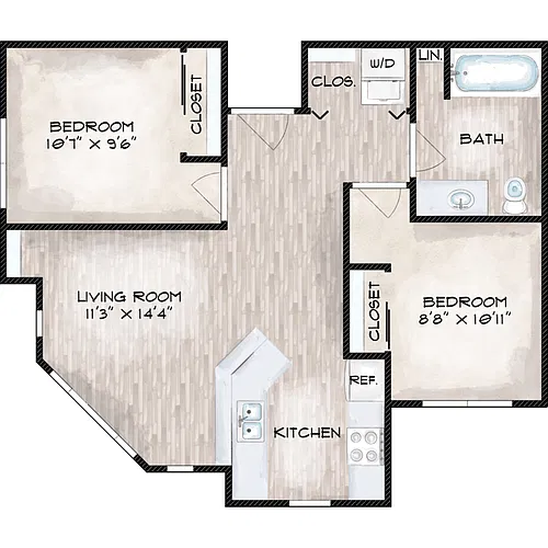 Floor plan 2 Bed 1 Bath