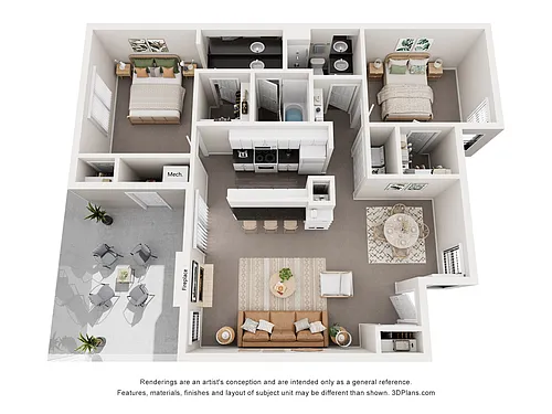 Floor plan 2 Bedrooms, 2 Baths