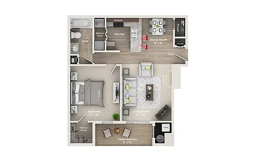 Floor plan A2: 1 Bed 1 Bath