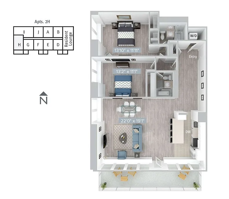 Floor plan B2-1215SF-2H-Classic