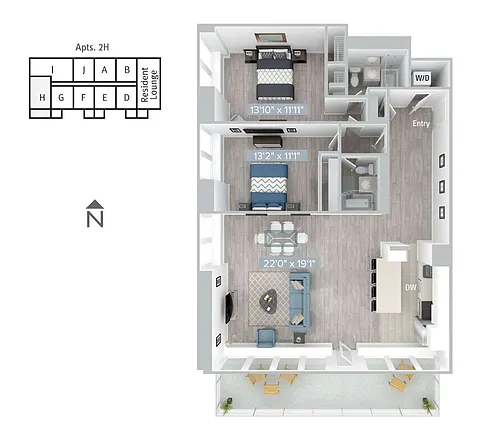 Floor plan B2-1215SF-2H-Classic