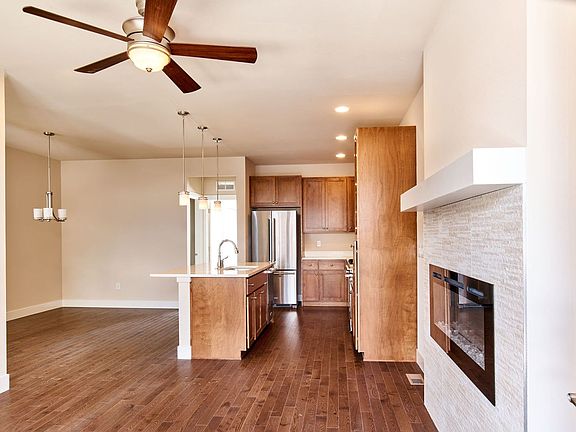 Great room into kitchen and dining