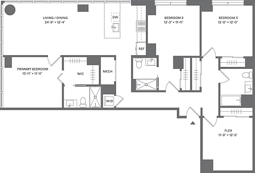 Floor plan 3 Bed+1 Flex/3 Bath_C2D