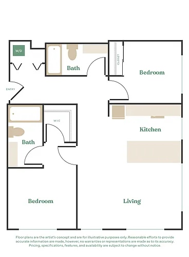 Floor plan 2 Bed, 2 Bath - Apt G
