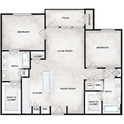 Floor plan 2 Bed 2 Bath B