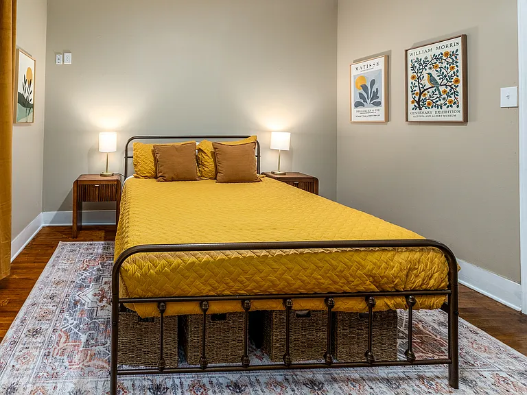 Clean, tidy space with storage boxes under bed for your items.