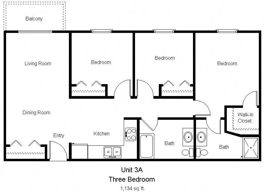 Floor plan 3 Bedroom 2 Bath A