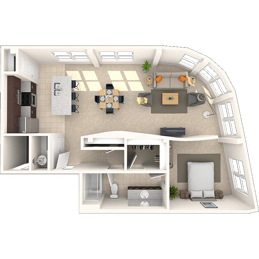 Floor plan Traditional 1x1 834-947 SF