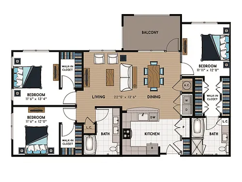 Floor plan 3 Bed, 2 Bath B (140% Income Restricted)