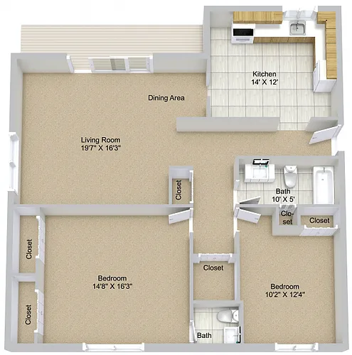 Floor plan 25L- 2 Bed 1 and a half Bath
