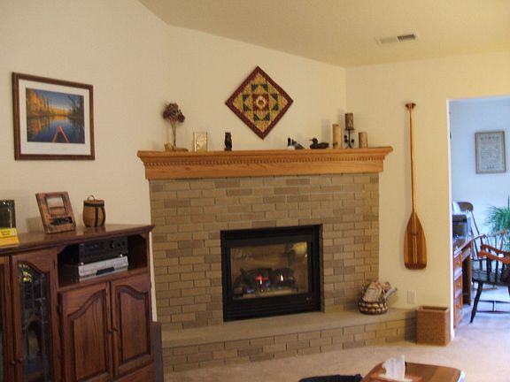 gas-fired brick fireplace