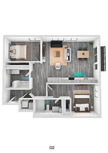 Floor plan 2 Bedroom 2 Bathroom B7
