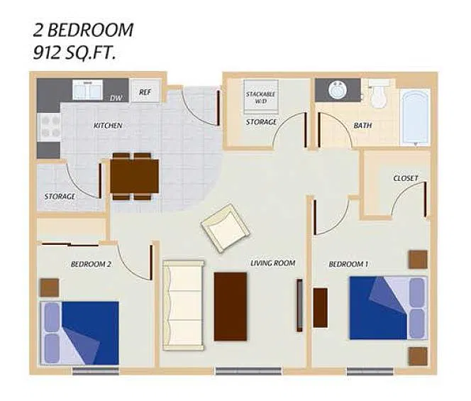 Floor plan Edgerton I - 2 Bedroom