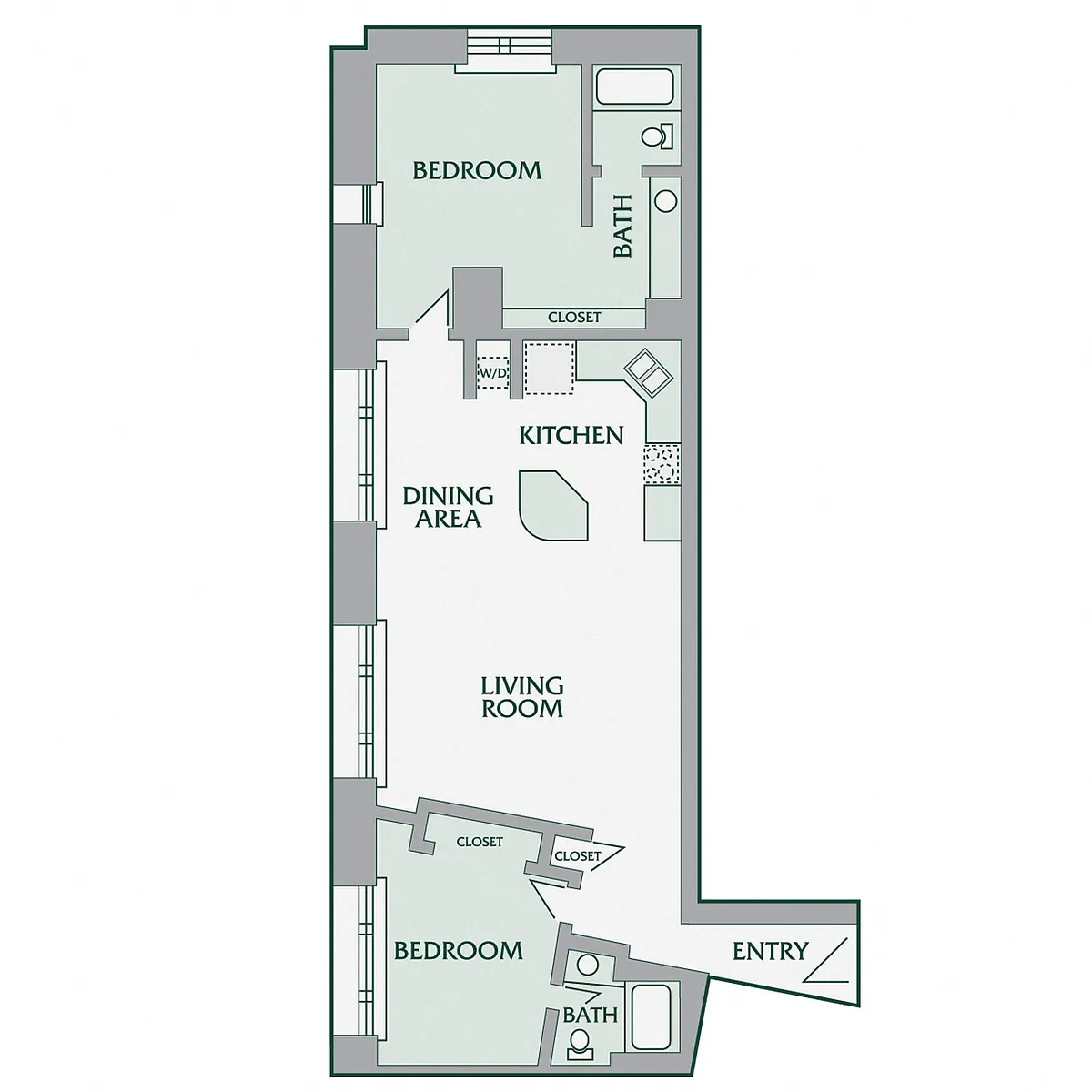 Floor plan 2 Bedroom, 2 Bathroom - 900 SF