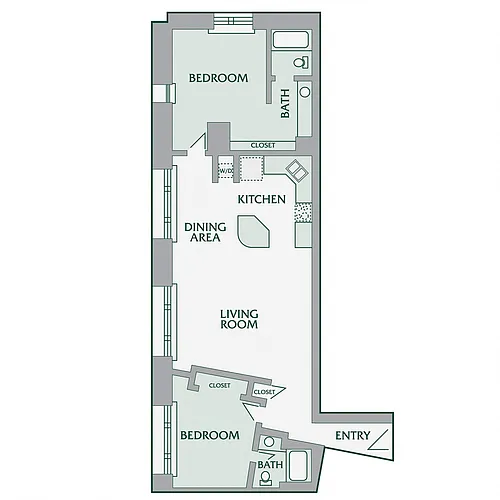 Floor plan 2 Bedroom, 2 Bathroom - 900 SF