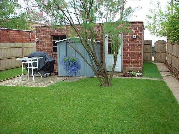 Back yard, garage