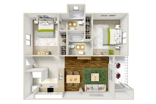 Floor plan 2-2 Adobe Furnished