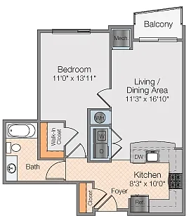 Floor plan Venus F - 1 Bedroom 1 Bath