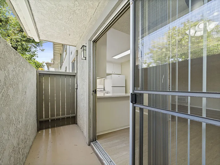Private patios at Strada Apartments in Orange, CA