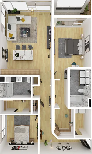 2 Bedroom 2 Bathroom M, N Floorplan Diagram