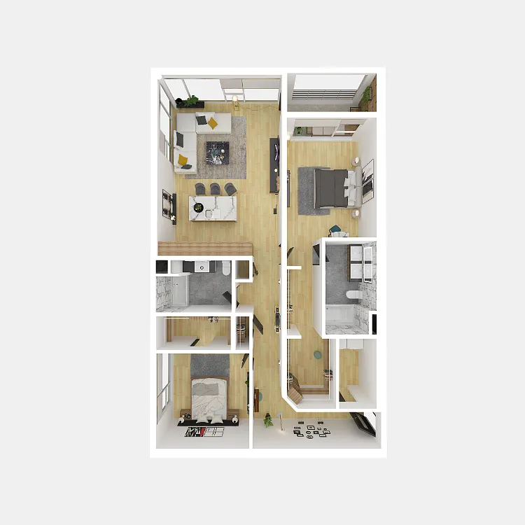 Floor plan 2 Bedroom 2 Bathroom M, N