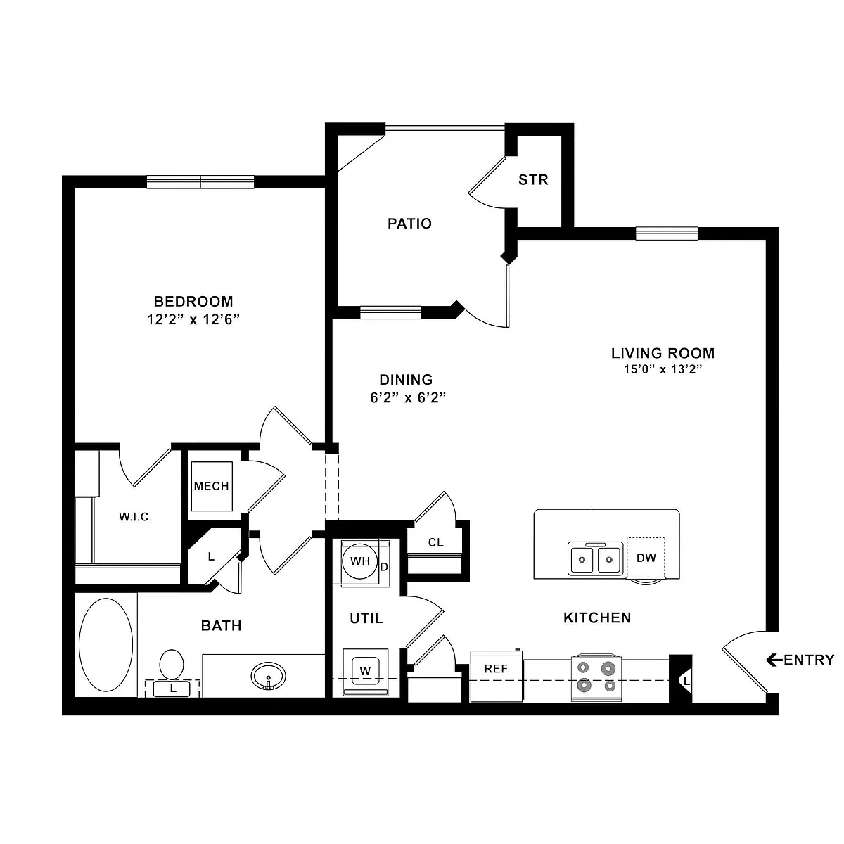 Floor plan 1 Bedroom, 1 Bath