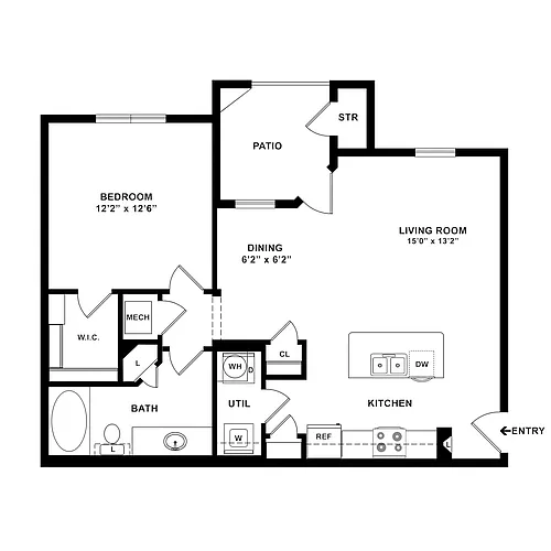 Floor plan 1 Bedroom, 1 Bath