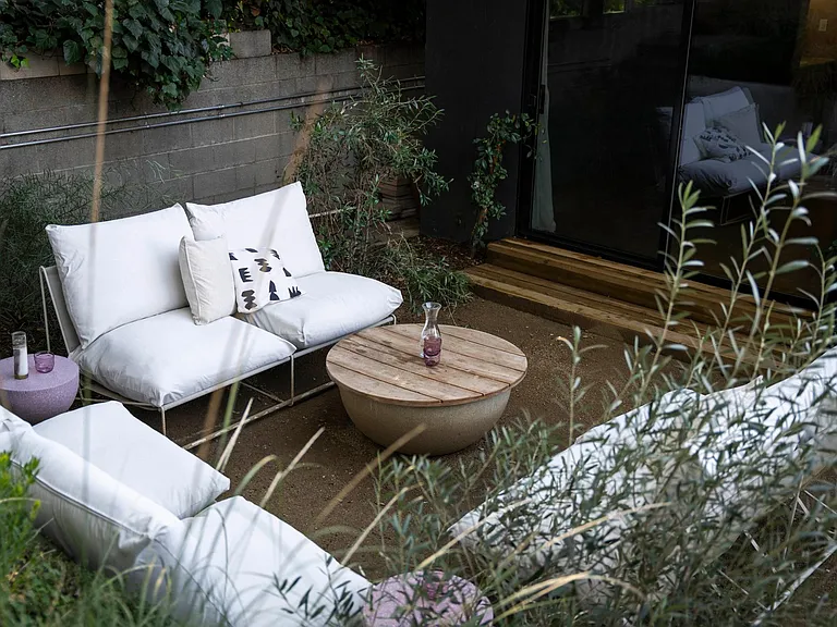 Built in fire pit area that opens out from the master bedroom