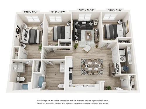 Floor plan Three Bedroom With Den