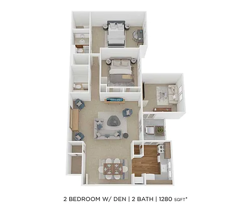 Floor plan Two Bedroom 2 Bath - 1,280 sqft