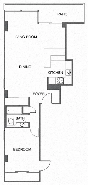Floor plan 1 Bed, 1 Bath Corner