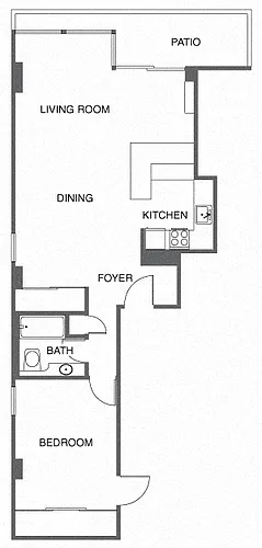 Floor plan 1 Bed, 1 Bath Corner
