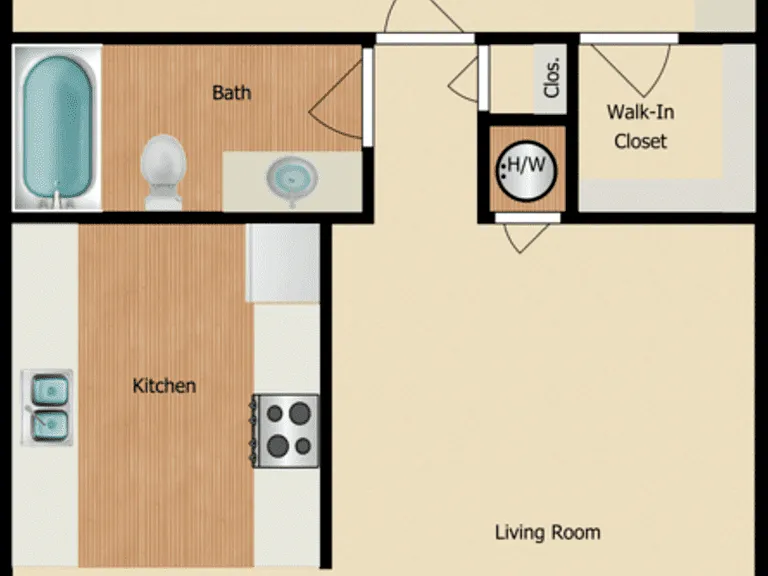 1 Bed 1 Bath A Floorplan Diagram