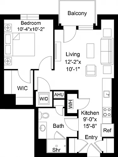 Floor plan 1 Bed/1 Bath-A15