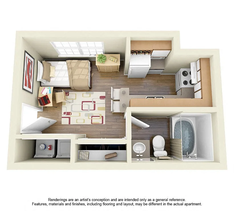 Floor plan Studio 1 Bath- 290 Sq. Ft.
