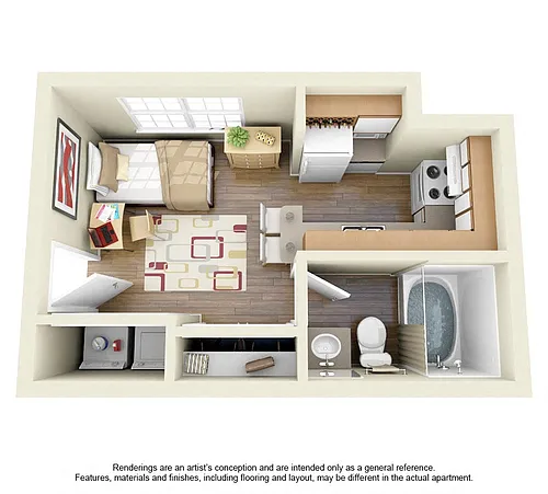 Floor plan Studio 1 Bath- 290 Sq. Ft.