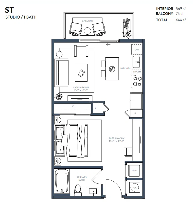 Floor plan ST 569sf