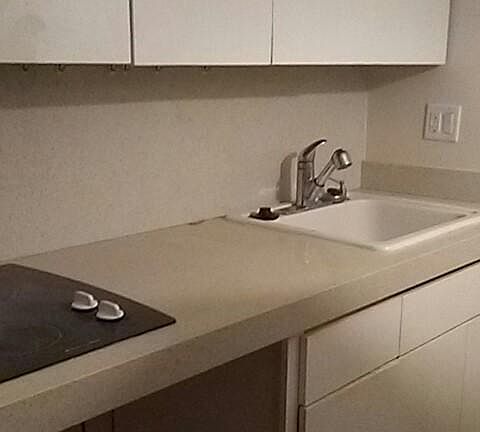stove top and kitchen sink