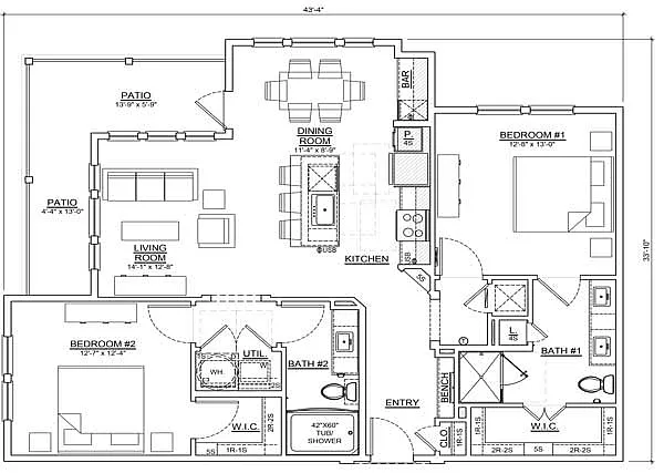 Floor plan Two Bedrooms/Two Baths