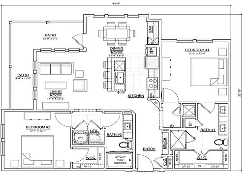 Floor plan Two Bedrooms/Two Baths