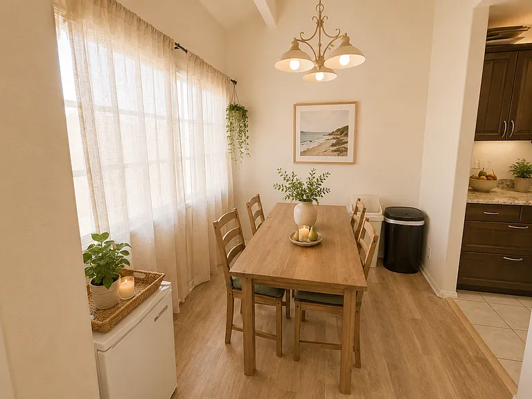 Virtually staged to showcase the home's layout with furnishings and highlight the potential look and feel of the furnished option.