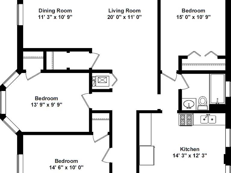 Represents the 1,381 SQFT apartment in the 3414 building