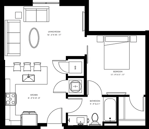 Floor plan J2 - Junior One Bedroom