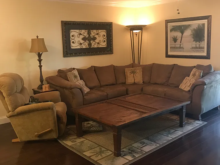 large sectional, recliner in living room