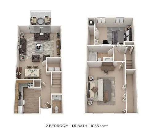 Floor plan Two Bedroom 1.5 Bath Townhome-1,055 sqft