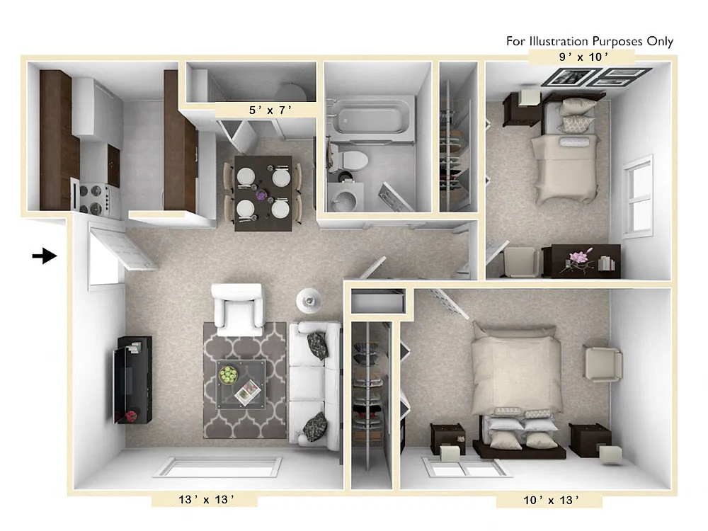Floor plan The Sportsman 2 BR 1 BA